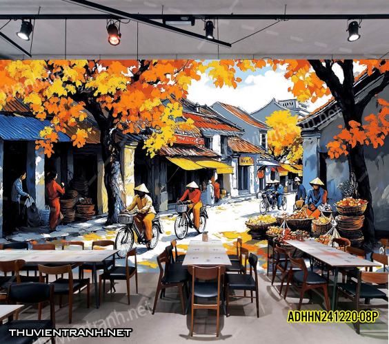 Tranh dán tường Phố cổ Hà Nội, Phố xưa - -ADHHN241220-08P - Tranh tường chất lượng cao